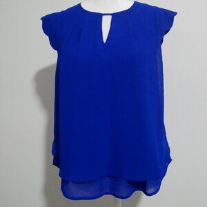 MONTEAU BLOUSE CAP SLEEVE BLUE SIZE M GREAT CONDITION